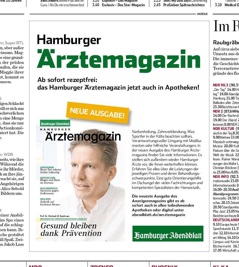 Anzeige vom Hamburger Ärztemagazin im Abendblatt