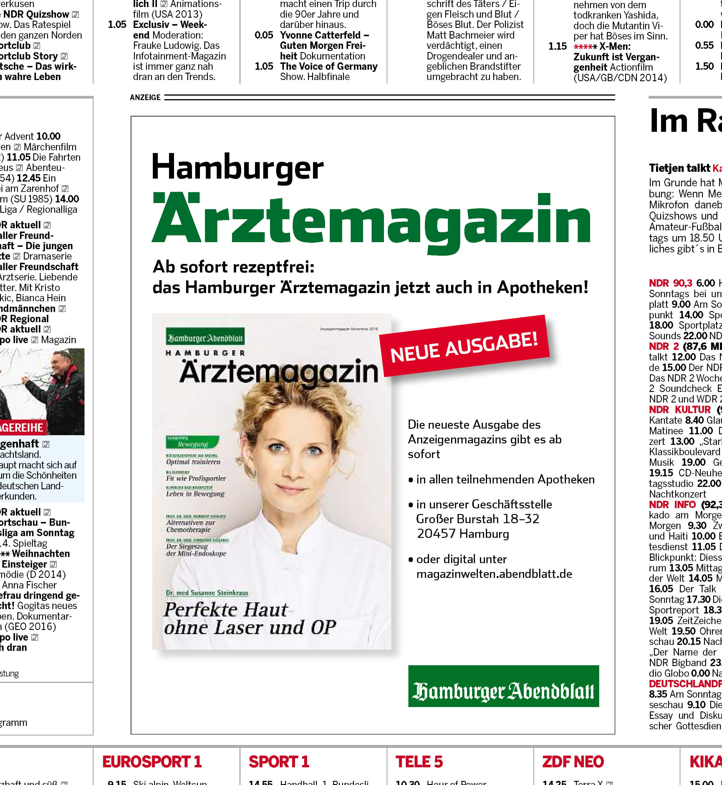 Anzeige zum Hamburger Ärztemagazin im Abendblatt